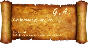 Grünzweig Anikó névjegykártya